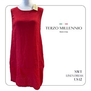 Terzo Millennio Midi 100% Linen Dress Poppy Red size US 12
